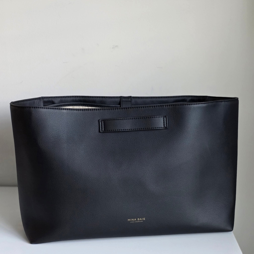 Mina Baie Black Leather Tote Bag